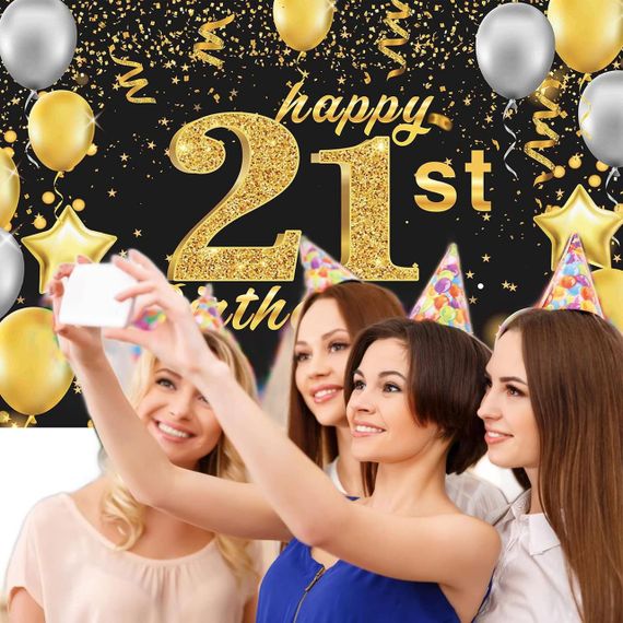 Святковий банер на день народження "З Днем Народження", чорний із золотим, 185×110 см + 10 кульок 🎉 | Зображення 2