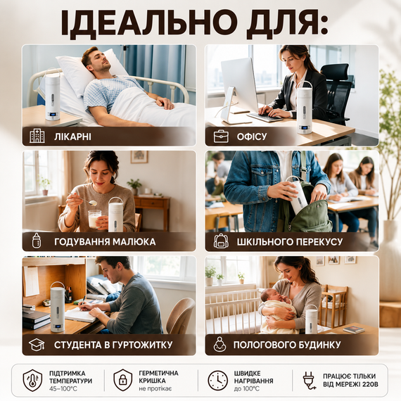 Портативный дорожный электрочайник SENBOWE 450 мл (300 Вт, белый) с регулировкой температуры и LED-дисплеем | Зображення 7