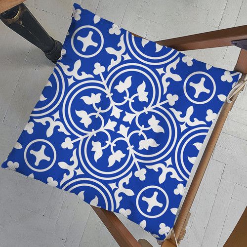 Подушка на стул с завязками Орнамент на синем фоне 40x40x4 см (PZ_23F015)