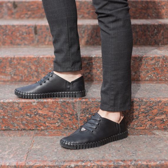 Туфлі чоловічі з натуральної шкіри Prime Shoes чорні 44 розмір
