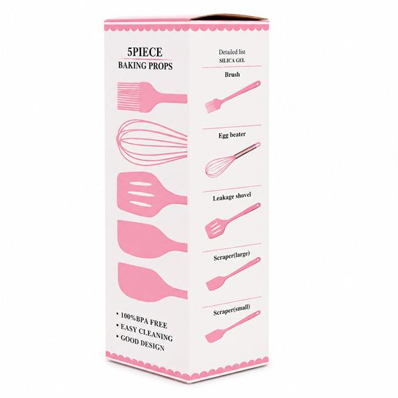 Кухонный набор 5 предметов,венчик,3 лопатки,кисть,Pink | Зображення 1