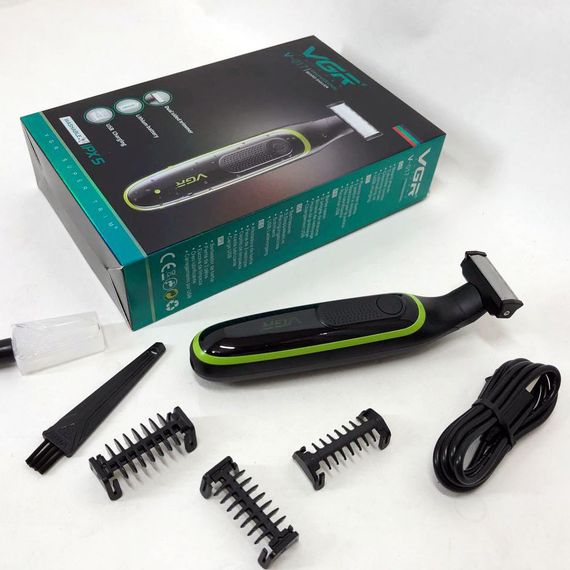 Тример бездротовий VGR V-017 / Машинка чоловіча для гоління / Електробритва з насадками UC-601 для бороди | Зображення 6