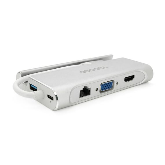 Хаб-конвертор VEGGIEG TC07-S Type-C на Type-C + USB3.0x3 + HDMI + RJ45.10см, Box