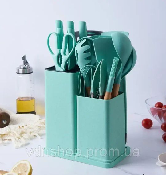 Набор кухонных принадлежностей 19 предметов с двойной подставкой доской набором ножей ZP-0102 | Зображення 1