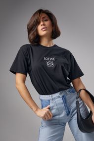 Трикотажная женская футболка с надписью Loewe - черный цвет, L (есть размеры)