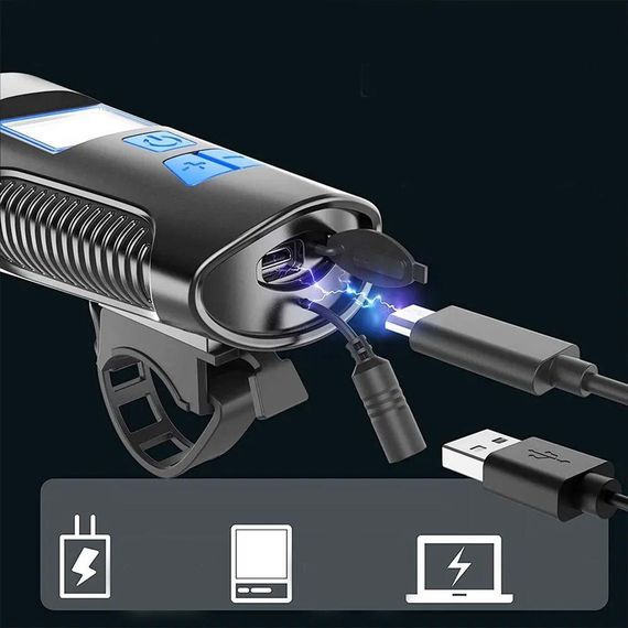 Велофара с компьютером и сигналом, от USB, XA-585-T6+2LED / Водостойкий велосипедный фонарь / Велокомпьютер | Зображення 5