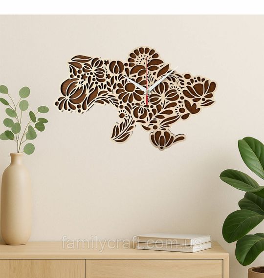 Настінний годинник Карта України з фанери Патріотичний дерев'яний годинник