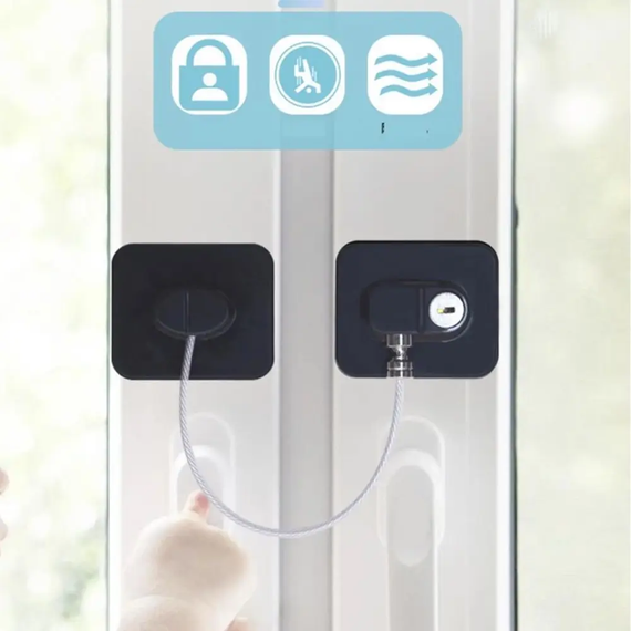 Замок безпеки для холодильника та вікон з ключами, Замок блокатор з тросом на двері на липучій основі | Зображення 3