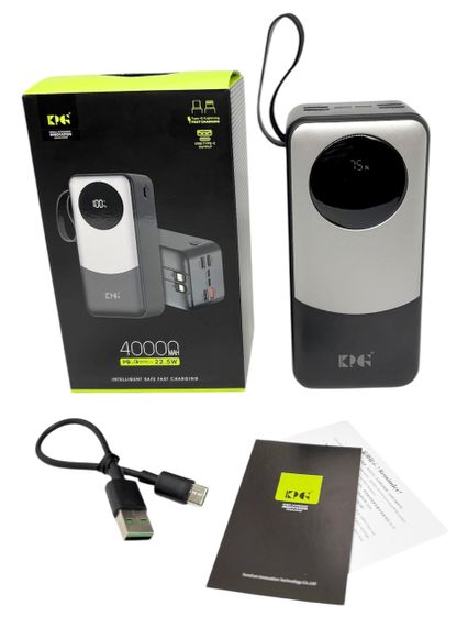 Power Bank 40000 mAh 22,5W QC потужний з кабелями KPG-402X зарядка зовнішній акумулятор павербанк швидка зарядка | Зображення 3