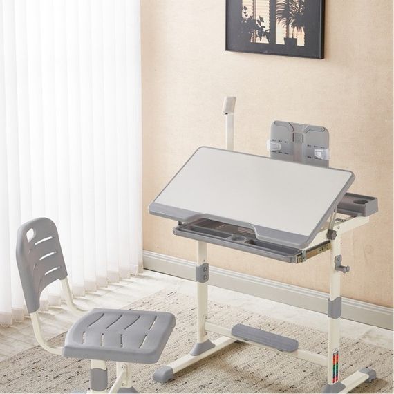 Детская парта для школьника Spoko SP-09 с лампой и сиденьем, регулируемая, серая (42401045) | Зображення 7