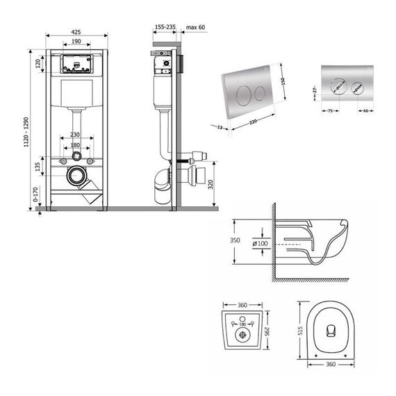 Готове рішення Qtap для ванної кімнати: підвісний унітаз Taurus Ultra Quiet 515×360×350 + комплект інсталяції Nest 4 в 1 | Зображення 1