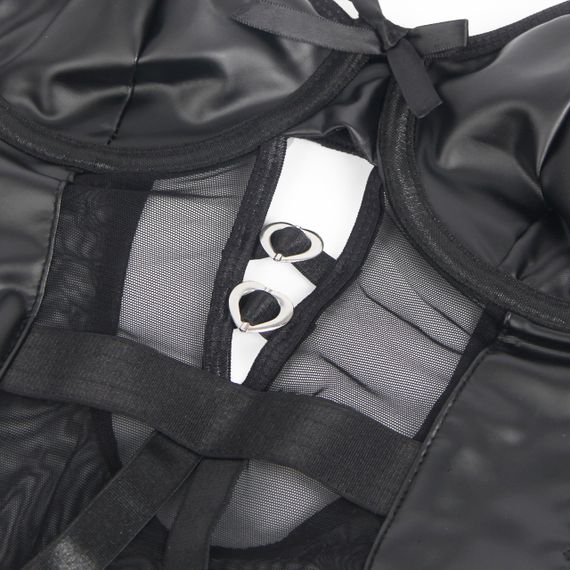 Боді зі штучної шкіри Star Night, з гартером, чорне, S sexstyle | Зображення 9