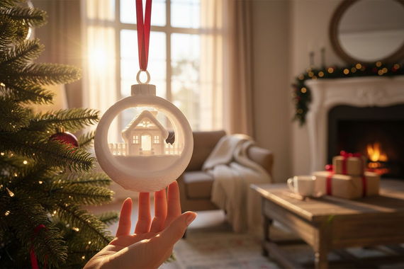 Новорічна підвіска куля хатинка білий МЕСКАН (214036) | Зображення 4