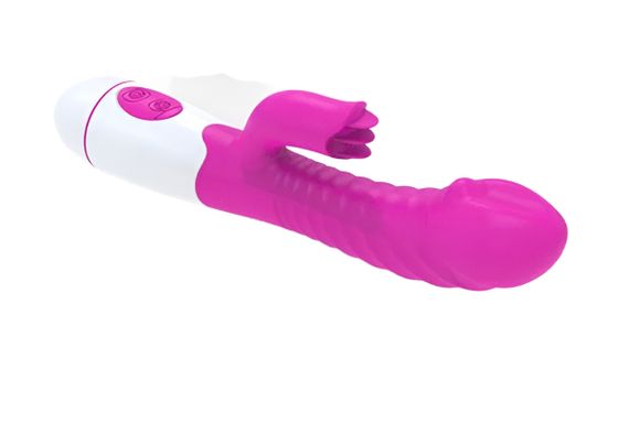 Ребристий вібратор - кролик для подвійної стимуляції (рожевий, USB)
