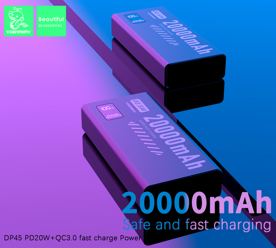 Павербанк DENMEN DP45 20000 мАг 22.5W Fast Charge з LED дисплеєм, 3 виходи, швидка зарядка PD/QC, чорний | Зображення 4