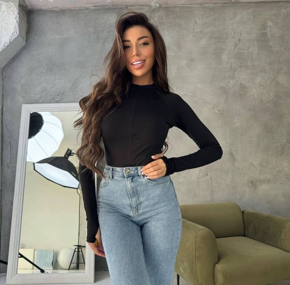 Женское боди с длинными рукавами на молнии и вырезом для большого пальца JM0161 размер 42/44 цвет черный | Зображення 1