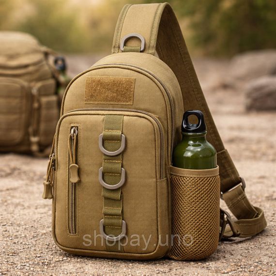 Тактична сумка через плече слінг Cordura 1000D MOLLE 5 кишень з кишенею під планшет 30×18×10 см койот | Зображення 6