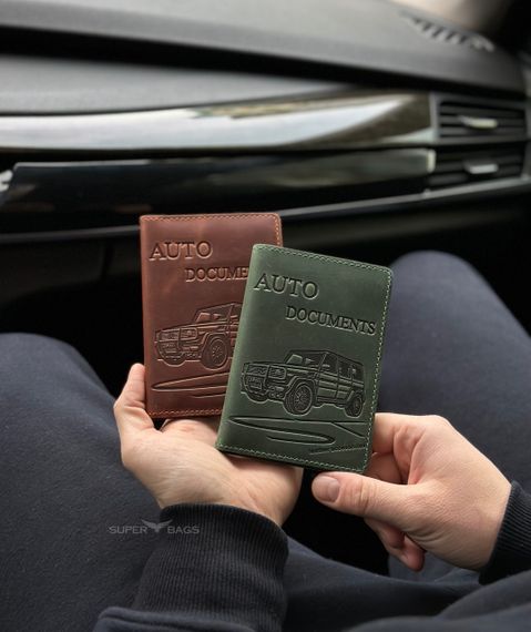 Обкладинка для автодокументів на права шкіряна коричнева зелена | Зображення 2