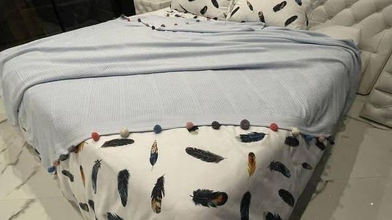 Покрывало-пике с помпонами Dantela Blue 200х220см Хлопок