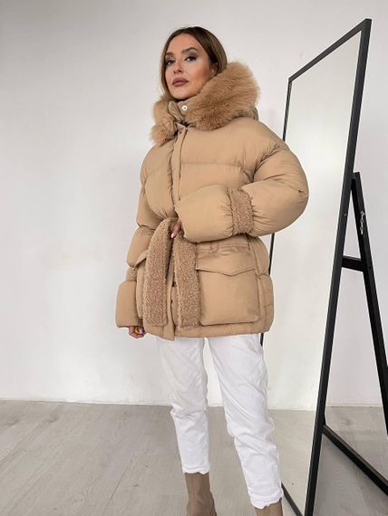 Пуховик з опушкою Cresh Puffer, карамель XL | Зображення 6