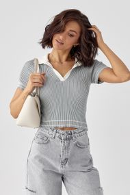 Поло в рубчик з V-подібною горловиною - сірий цвет, ONE SIZE (є розміри)