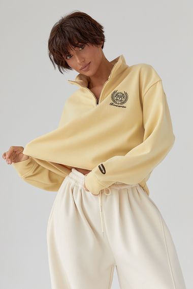 Жіночий теплий світшот із блискавкою на горловині - лимонний цвет, ONE SIZE (є розміри) | Зображення 4