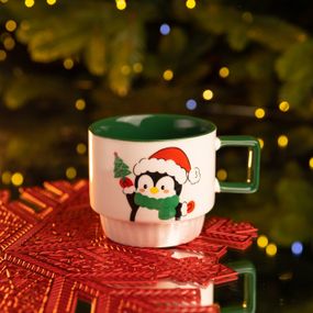 Новогодняя фарфоровая Пингвин 400 (мл) Белая с зеленым Yiwu FM-CS-50P