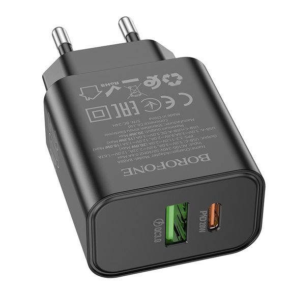 СЗУ BOROFONE BA88A, PD20W+Q3.0, 1xUSB-A+1xUSB-C, Black, Blister
