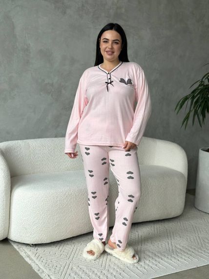 Тепла рожева  піжама в розмірі PLUS SIZE | Зображення 1