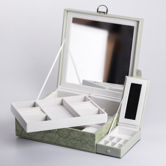 Скринька для прикрас з еко шкіри 2 яруси із замком органайзер для ювелірних виробів | Зображення 1