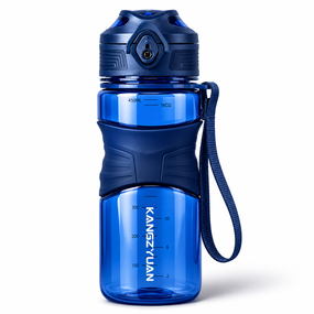 Бутылка для воды KANGZYUAN 650 мл синяя, спортивная из тритана Tritan, BPA Free, антибактериальное покрытие, эргономичная