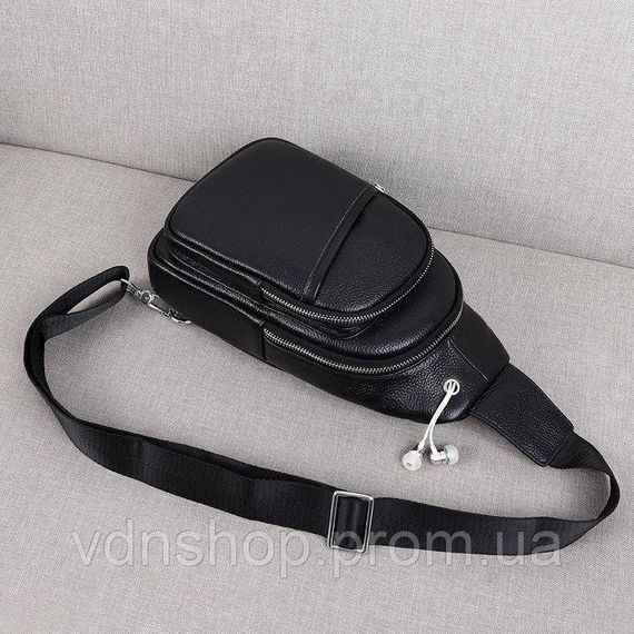 Сумка слінг чоловіча через плече 17х32х8, бананка з натуральної шкіри TIDING BAG A25F-515-1A чорна | Зображення 4