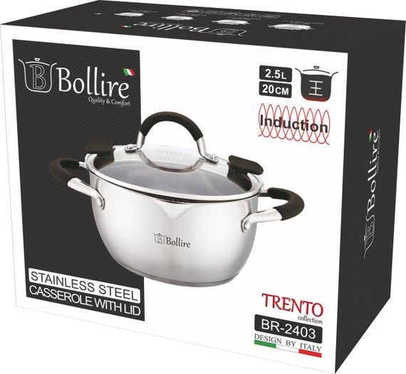 Каструля Bollire Trento BR-2403, 2.5 л, 20 см, з нержавіючої сталі з кришкою, для всіх типів плит | Зображення 2