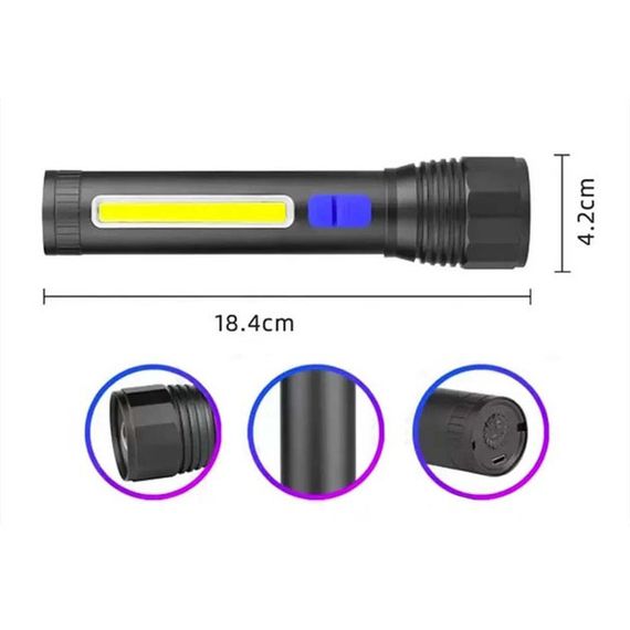 Пило-вологозахищений ударостійкий ліхтар CB-C12-P50-COB, Ліхтар для дому з вбудованим акумулятором TE-98 | Зображення 2