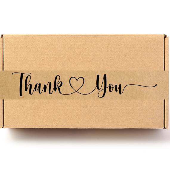 Скотч этикетка крафт "Thank You 01", 50х294 мм (100 шт/рулон) с принтом, самоклеющаяся Viskom