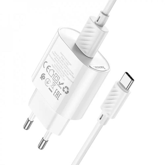 СЗУ Hoco C109A Fighter QC3.0 18W (1USB-A) + кабель USB to Type-C White | Зображення 1
