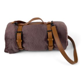 Плед тревел флісовий 150х200 коричневий з ременем Love You