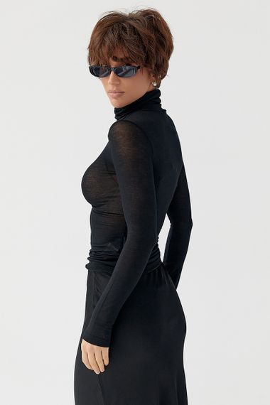 Напівпрозорий гольф у сітку - чорний цвет, S (є розміри) | Зображення 1