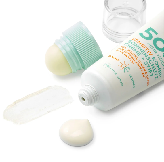 Сонцезахисний крем + бальзам для губ SUNDANCE Sonnenschutz Kombi Gesicht Creme + Stift Sensitiv LSF50+ (25ml + 3g) | Зображення 1
