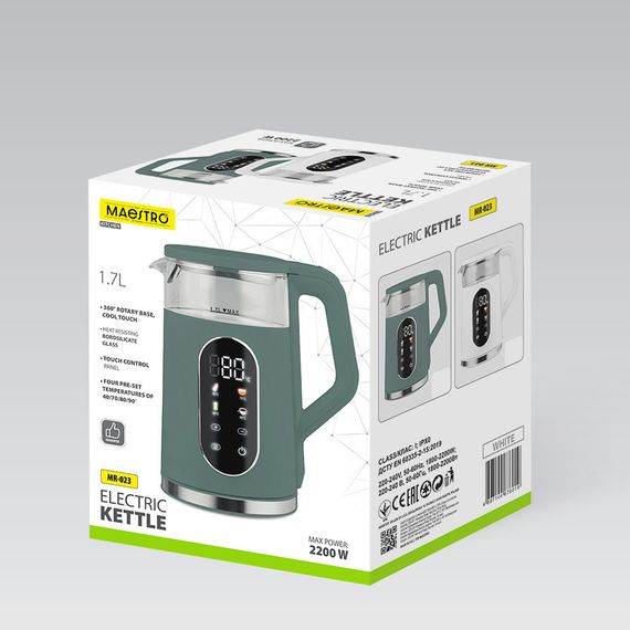 Электрочайник Maestro MR-023-WHITE, 1.7 л, 2200 Вт, с регулировкой температуры | Зображення 5