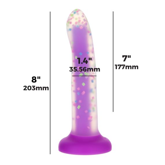 Фалоімітатор, що світиться в темряві, ADDICTION Rave 8″, Glow in the Dark Dildo Purple Confetti, 20,3 см | Зображення 3