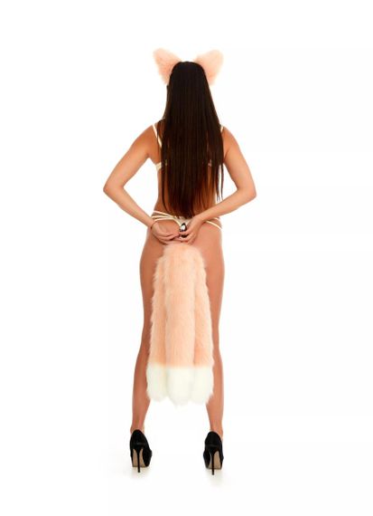 Анальный тройной меховой хвост без пробки, Персиковый с белым кончиком, OKOVA 60 см sexstyle | Зображення 5