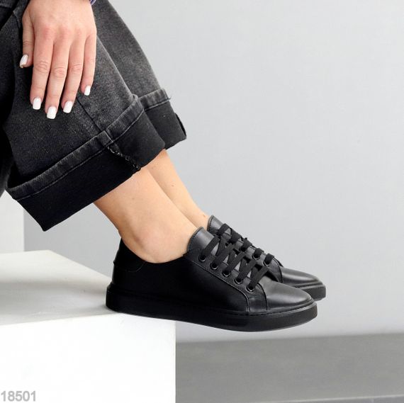 Повсякденні Чорні шкіряні прошиті кеди натуральна шкіра | Зображення 7