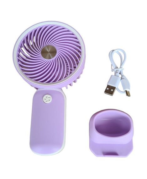 Вентилятор ручний Mini Fan HX09-1 акумуляторний з підставкою для телефону Бузковий з білим | Зображення 2