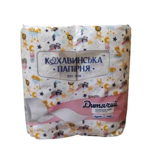 Туалетний папір тришаровий 96*115мм 4шт/уп Дитячий Кохавинка