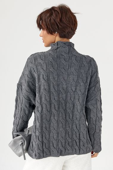 Светр оверсайз у косички - сірий цвет, ONE SIZE (є розміри) | Зображення 1