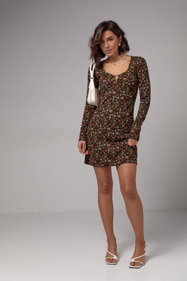 Коротка сукня з квітковим принтом TOP20TY - хакі цвет, L (є розміри)