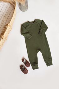Ромпер дитячий з двонитки на блискавці, колір хакі, від 6 міс до 2 років 74