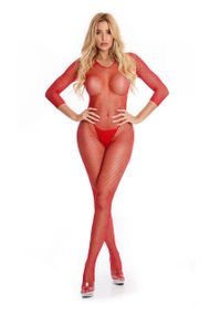 Бодистокинг - Pink Lipstick Lingerie Risque Crotchless Bodystocking Red, S/M Sex Aura
