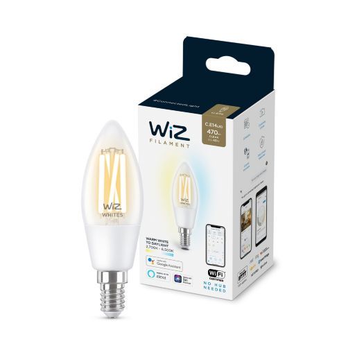 Лампа розумна WiZ  E14, 4.9W, 40W, 470Lm, C35, 2700-6500, філаментна, Wi-Fi (929003017601)